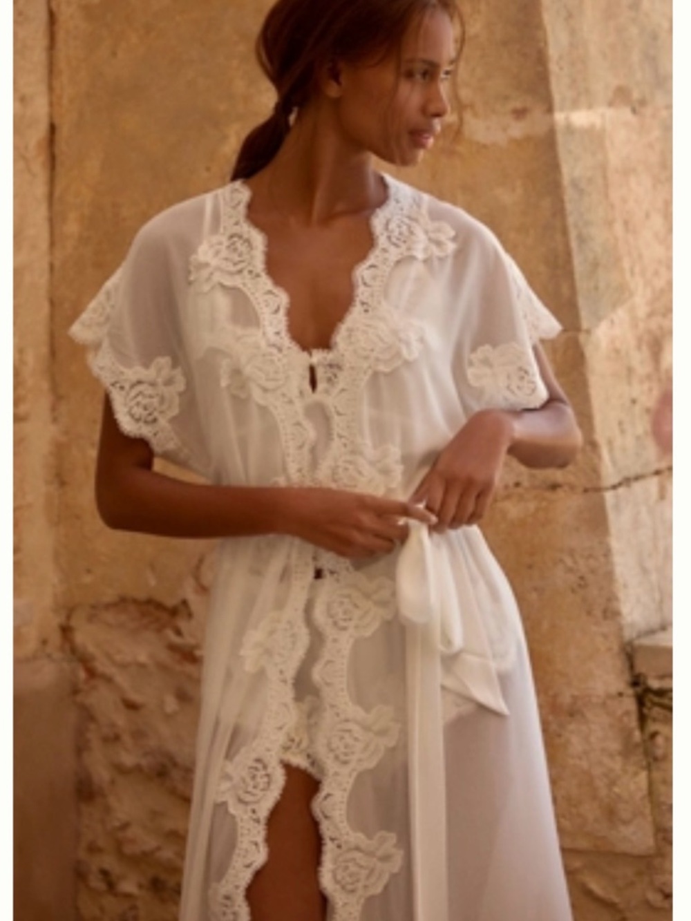 Homebodii Valentina Sheer White Robe with Tie Belt